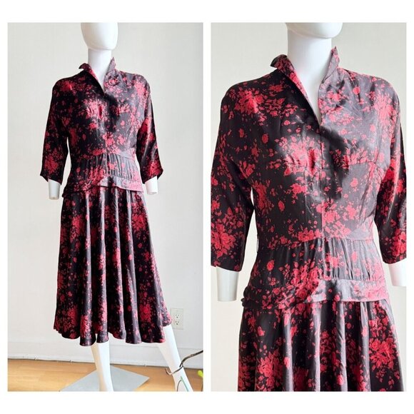 Vintage A Dress Town 50s does 40s Midi Floral Dress S - Picture 1 of 12